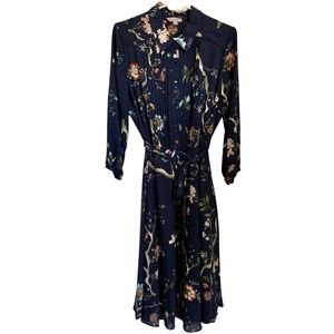 Nanette Lepore | Navy Blue Long Sleeve Floral Print Dress Size 10